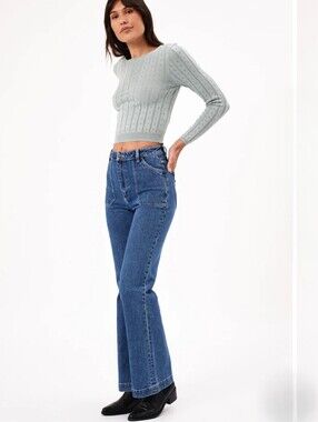ROLLA'S Eastcoast Flare Long Jeans Dark Vintage Blue Organic Cotton Size 28